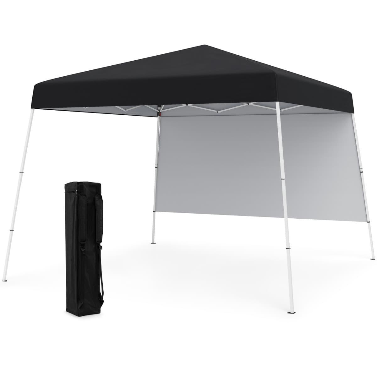 CostwayTonnelle de Jardin 3x3M avec Panneau Latéral Tente Réception Pliant avec Sac à Dos Portable 4 Piquets Protection Solaire Montage Facile Noir