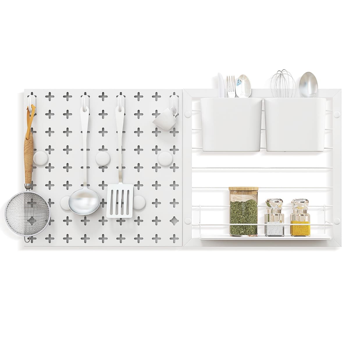 Étagère Murale 2 Panneaux Perforés Support de Rangement 2 Boîtes de Rangement 5 Aimants 4 Crochets C