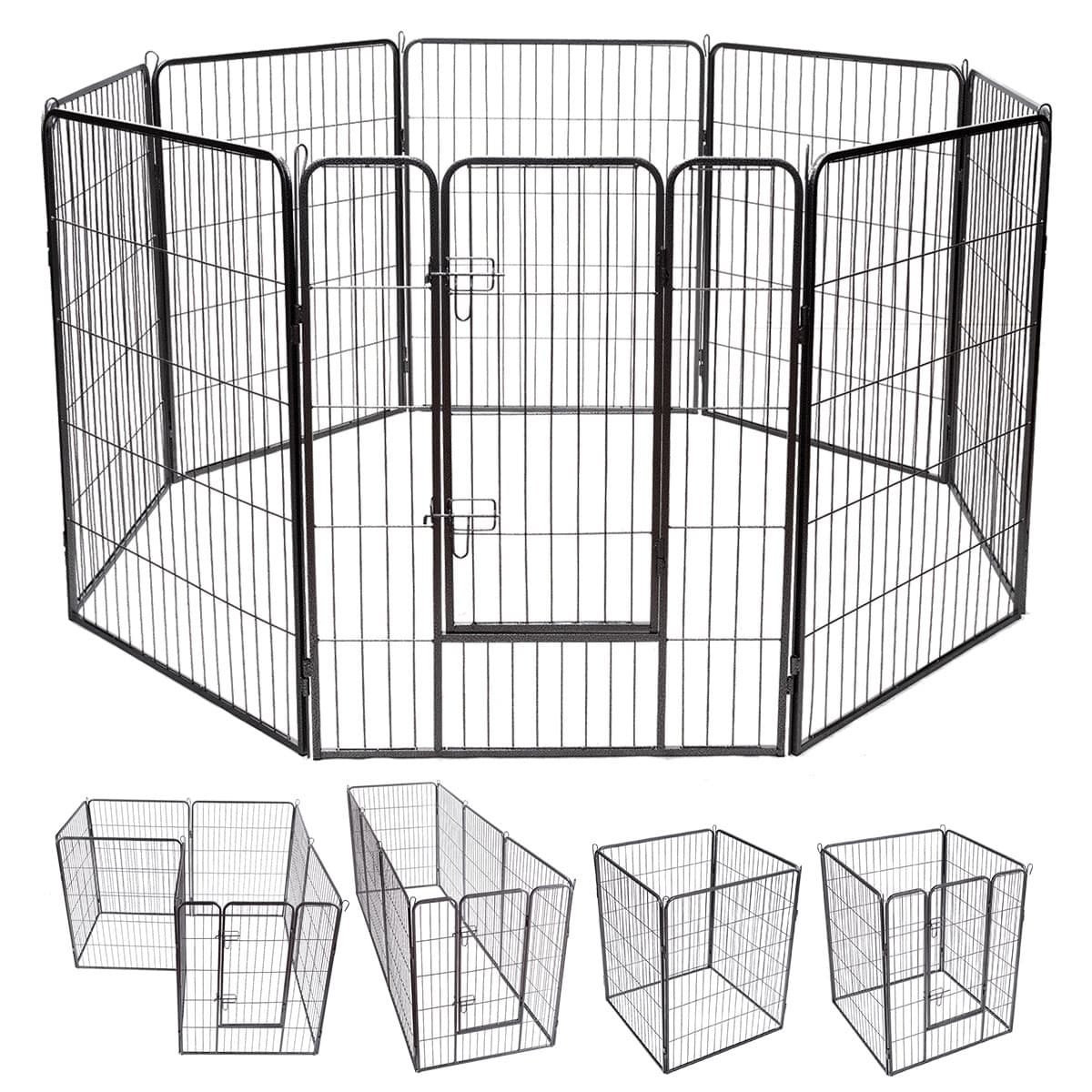 CostwayParc Enclos pour Chiens à 8 Panneaux Ajustable Modulable en Fer avec Porte Verrouillable